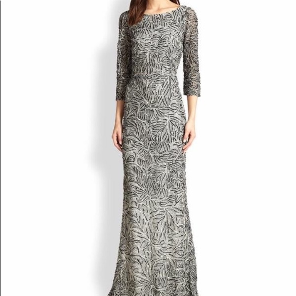 Alice and Olivia Beaded Black and White Gown